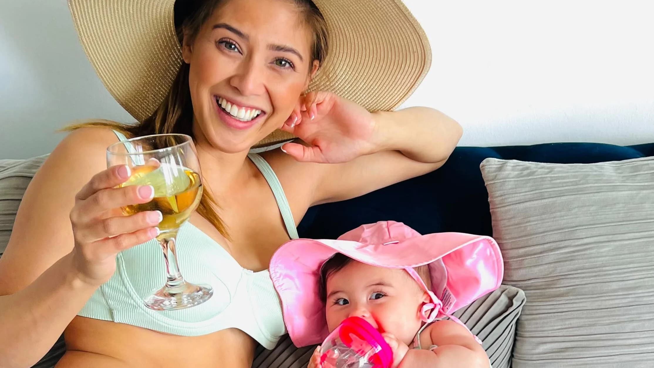 April relaxing with her baby on vacation